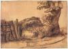 media/Jacob  Koninck ‎(I)‎ 1629-1690 Veldoven bij een schutting‎(eller)‎Boerenschuur met wagenwiel.jpg